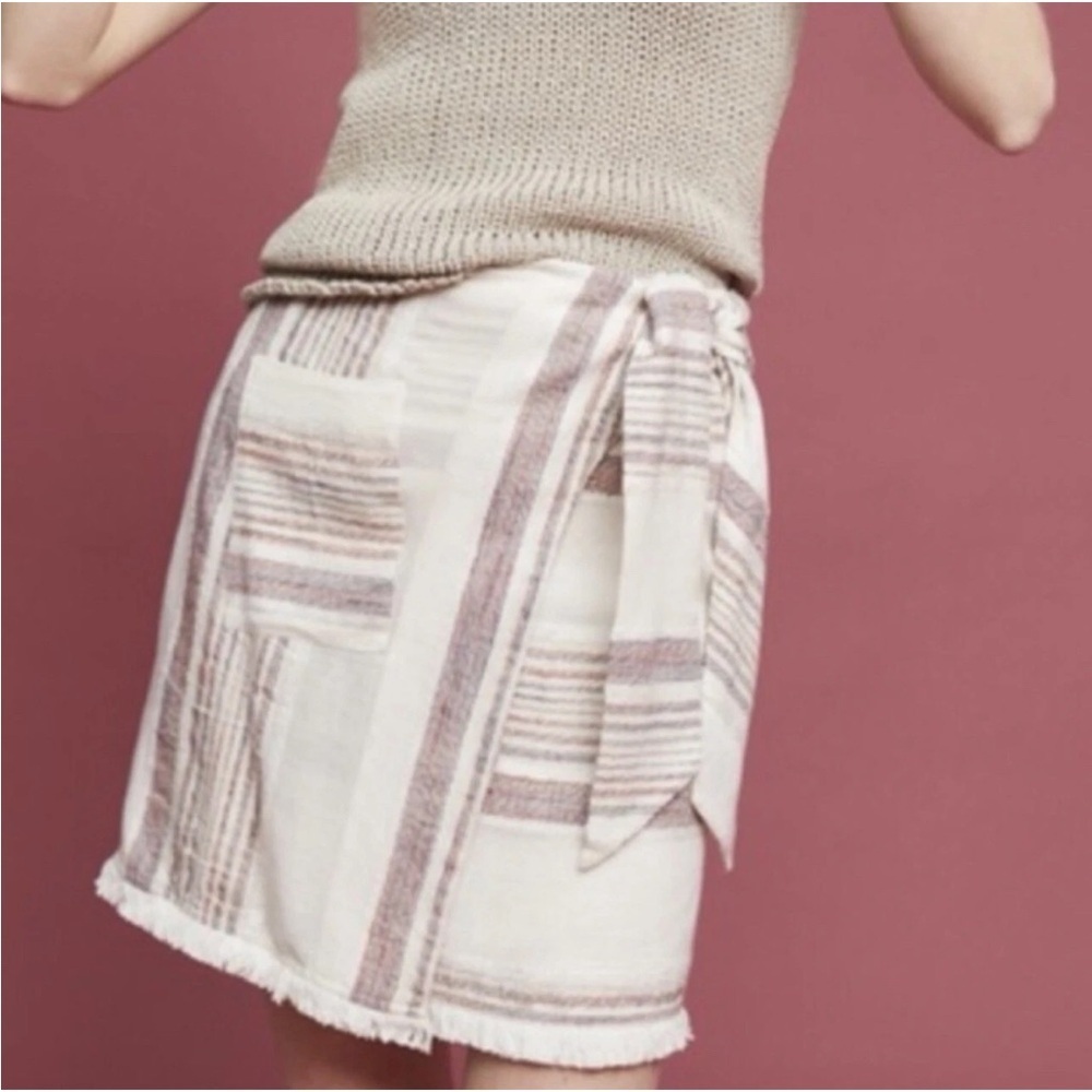 Anthropologie HOLDING HORSES Striped Faux Wrap Mini Skirt sz 2 - Picture 2 of 7